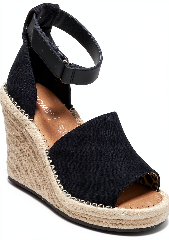 TOMS Marisol wedge sandals in Black Leather and Apricot colors