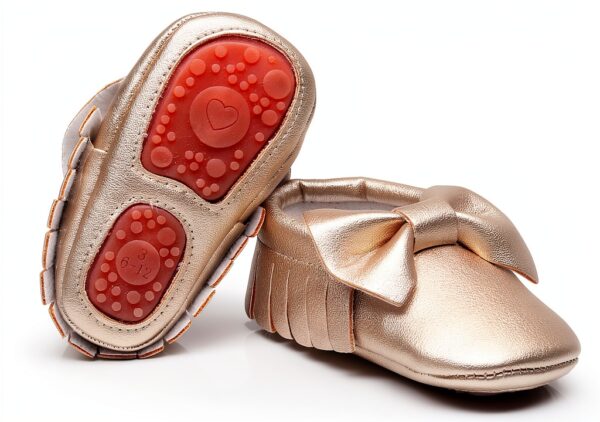 HONGTEYA Infant Moccasins Gold Black PU Anti Slip Sole-5