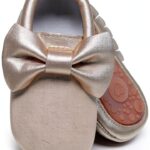 HONGTEYA Infant Moccasins Gold Black PU Anti Slip Sole-0