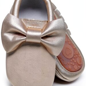 HONGTEYA Infant Moccasins Gold Black PU Anti Slip Sole-0