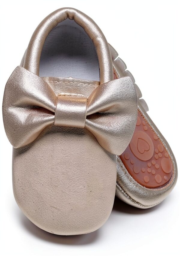 HONGTEYA Infant Moccasins Gold Black PU Anti Slip Sole-0