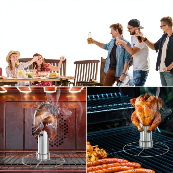 BBQ Future Steel Chicken Roaster Stand – 8 inch Upright Grill Holder-2
