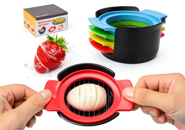 4-in-1 Stainless Steel Egg Slicer for Hard Boiled Eggs, Fruits & More – Effortless Egg Cutter for Salads, Sandwiches, Charcuterie Boards – (Perfect for Strawberries, Bananas, Grapes)-0