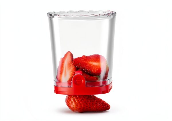 2 Pcs Fruit Slicer Cup, Strawberry Cutter Slicer Cup, Banana Egg Slicers Detachable Fruit with Push Plate, Strawberry Cutter Kitchen Gadget (Black & Red)-3